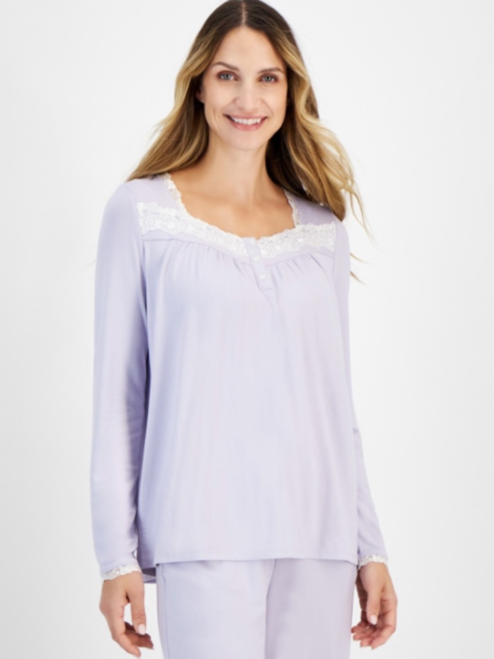 Charter Club Women's Lace-Trim Henley Pajama Top